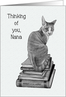 Coronavirus, Isolation, Thinking of You, Nana, Cat, Books, Pencil Art card