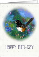 Coronavirus Birthday Happy Bird-Day, Pun Humor Towhee Bird card