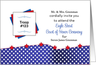 Custom Eagle Scout Court of Honor Invitation-Red,White,Blue, Stars card