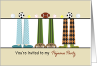Boys Pajama Party Invitation-Pajama Legs-Dog Slippers-Sports Balls card