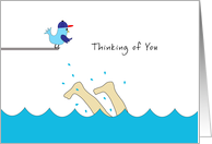 Thinking of You Away at Summer Camp Card-Feet Splashing-Swimming-Bird card