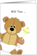 Bear in Diaper-Rattle-Will You Be My Godparent Card