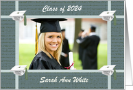Photo Card, Graduation Announcement, Four Caps in Green & White, 2024 card