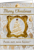 Beautiful Lace and Snowflake Tree Framed in Gold, Ornament Background card