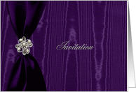 Wedding Invitation, Purple Ribbon Look with Jewel on Moire card