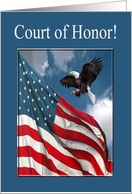 Court of Honor, Eagle Landing with Flag, Eagle Scout Award Invitation card