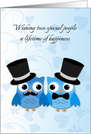 Blue Owls, Gay Men Wedding Congratulations card