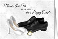 Bride, Groom Wedding Shoes and Rings, Couples Shower Invitation card