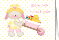Girl Bunny with Flowers and Yellow Chick, Easter, Granddaughter card