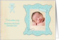 Aqua Teddy Bear, Baby Photo Announcement card