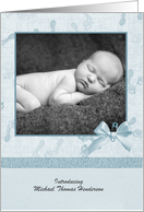 Tiny Footprints, Blue, Baby Photo Announcement card