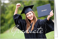 Bracketed Graduate, White Text, Photo Announcement card