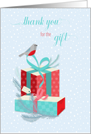 Holiday Gifts with Bird, Snow, Thank You for Gift card