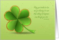 Shamrock with Gold Confetti and Irish Blessing for Saint Patrick’s Day card