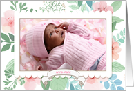 Pastel Watercolor Look Floral Customized Baby Photo Announcement card