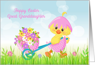 Great Granddaughter Easter Yellow Chick with Flowers card