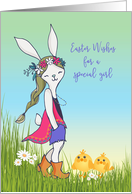 Easter Bohemian Teen Girl Bunny and Chicks card