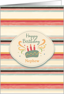 Birthday for Nephew Masculine Stripes with Cake card