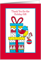Thank You for Holiday Gift with Packages and Bird card