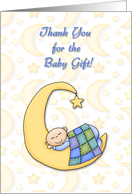 Thank You Baby Gift - Sleeping Baby on Crescent Moon card
