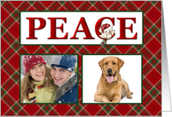 Peace, Plaid Christmas Photo Card