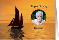 Yacht in the Sunset Photo Birthday card
