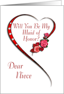 Niece,Swirling heart Maid of Honor invitation card