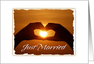 Just Married Announcement Romantic Sunset And Heart card