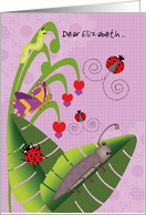 Girl at Camp Add Custom Name Cute Beetle Ladybugs Butterfly Inchworm card