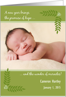 New Baby Birth Announcement Happy New Year Green Leaves Add a Photo card
