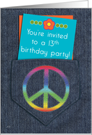 Birthday Party 13 Invitations Girls Peace Sign card
