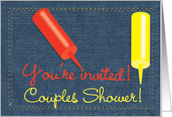 Couples Shower BBQ / Barbecue Invitation, Denim Ketchup Mustard card
