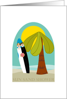 Beach Party Couples Bridal Shower Invitation with Palm Tree and Surfboard card