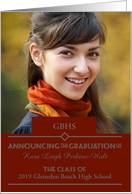 High School Graduation Custom Photo Announcements Red Art Deco card