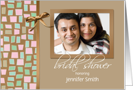 Bridal Shower Photo Card Pink Brown Green with faux Ribbon card