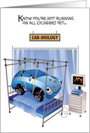 Get Well, Not Running on all Cylinders, Cartoon Car in Hospital Bed card