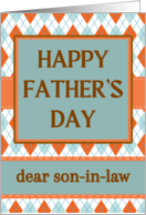 For Son in Law Fathers Day with Argyle Design in Orange and Aqua card
