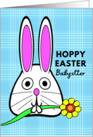 For Babysitter with Cute Bunny Holding a Flower in Its Mouth card