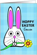 For Cousin Easter with Cute Bunny Holding a Flower in Its Mouth card