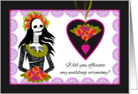 Officiate Invitation with Dia de Los Muertos Wedding Theme card