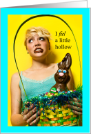 Funny Easter with Girl Eating Hollow Chocolate Bunny card
