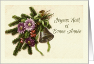 French Christmas Joyeux Noel Vintage Greens with Bell and Florals card