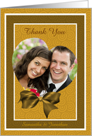 Heart Shaped Frame On Gold Wedding Thank You Photo Card