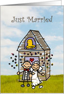 Just Married - Bell - Church - Sky - Bride and Groom card