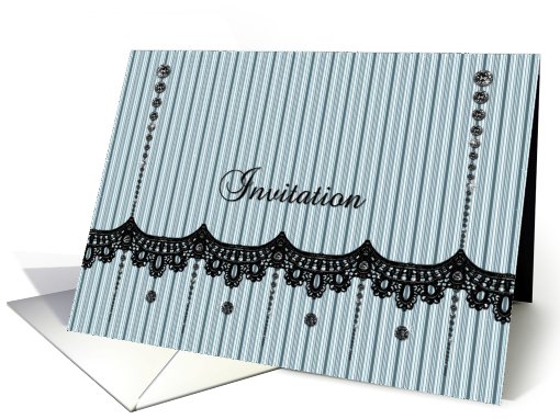 Invitation - Stripes - Lace - Black Rhinestone Look card (714582)