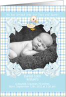 baby boy photo greeting card with duck card