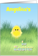 First Easter for Baby Angelica Add Name Cute Fluffy Chick in Grass card