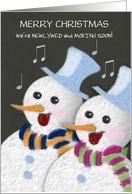 Newleyweds New Address Merry Christmas Jolly Singing Snowman Couple card