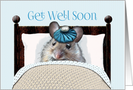 Get Well Soon Cute Mouse in Bed with Ice Bag on Head card