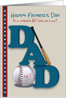 Son in Law Father’s Day Baseball Bat and Baseball No 1 Dad card